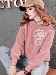 자수패턴 핑크 신상 유로파 긴팔 스웨터