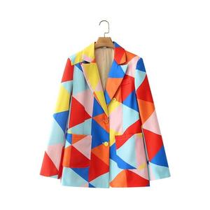긴소매자켓 여성 체크 오블 블레이저  삼각문의 코트