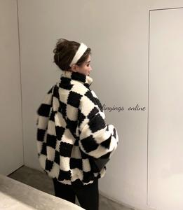 여성 가을 겨울 긴팔 격자무늬 오버핏 코트
